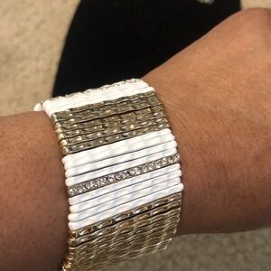 Gold and White Stretch Bracelet